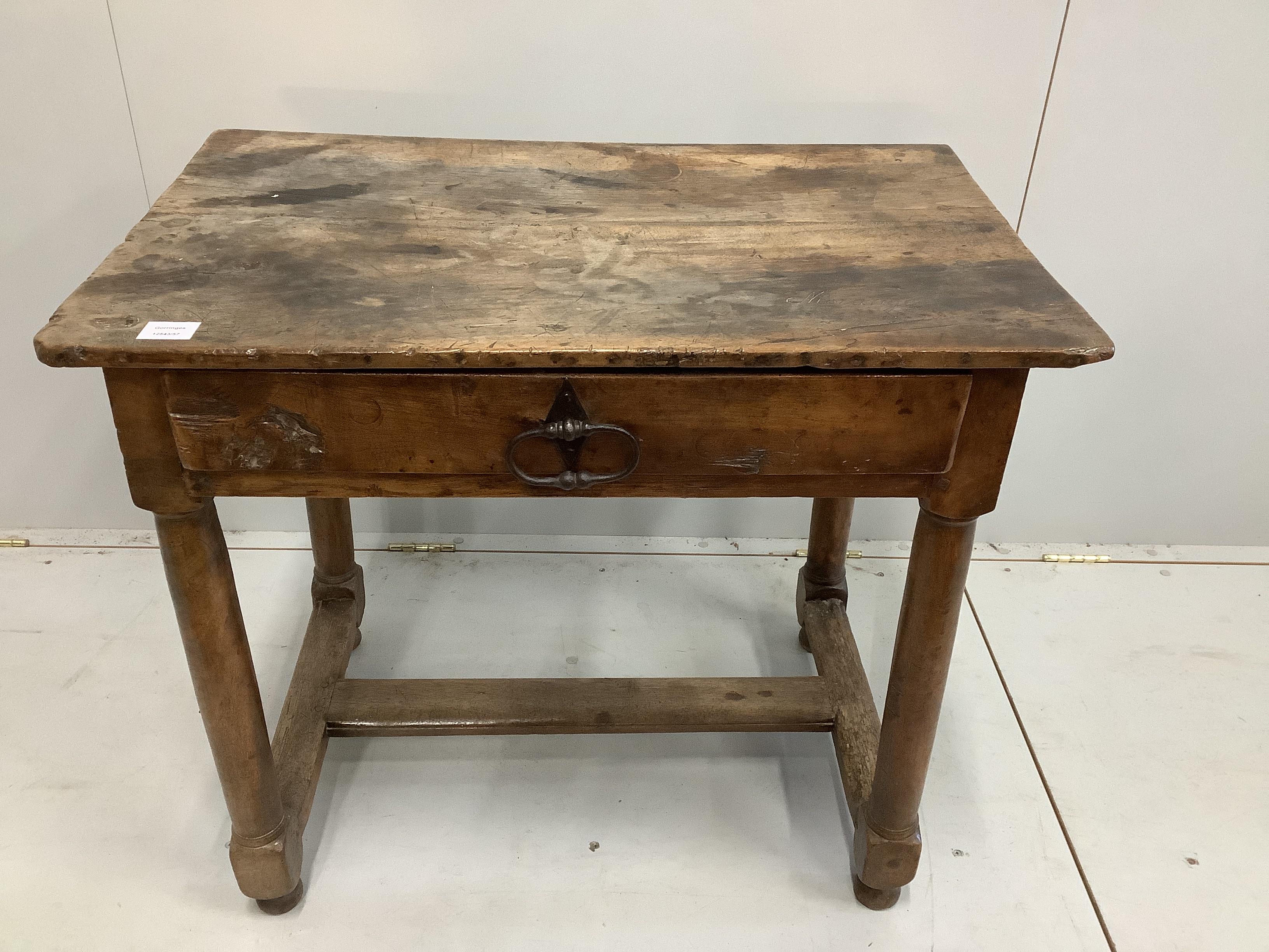 An 18th century Continental 'Morange' fruitwood side table, width 84cm, depth 53cm, height 73cm